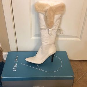 New beige boots with fur around top